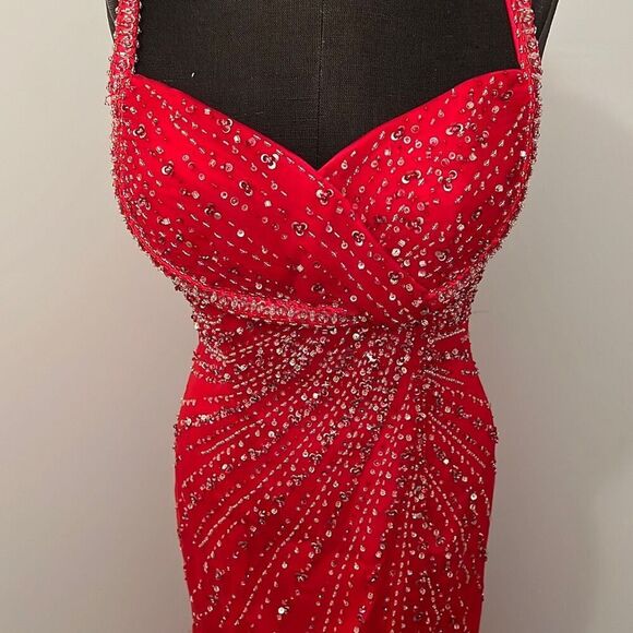 Alfred Angelo, Red Beaded Maxi Prom Dress - Picture 4 of 16
